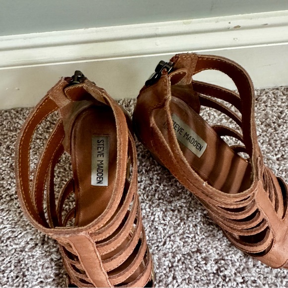 Steve Madden - Tan Carolle Strappy Leather Cutout Ankle Gladiator Sandals Sz 8.5 - Picture 8 of 14
